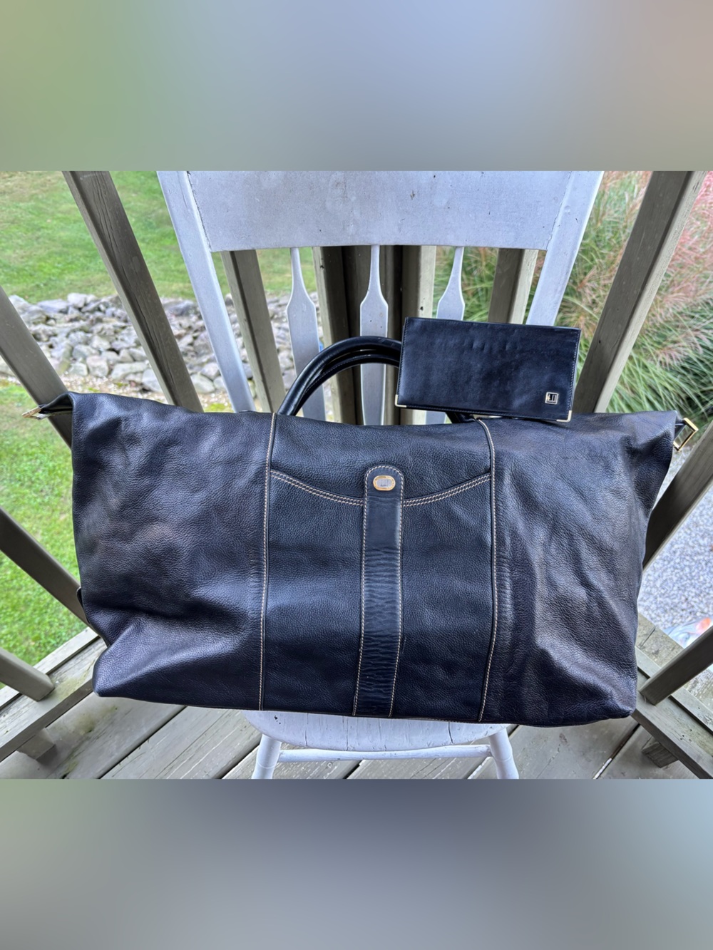 Dunhill Black Leather Travel Duffle & Bifold Long Wallet